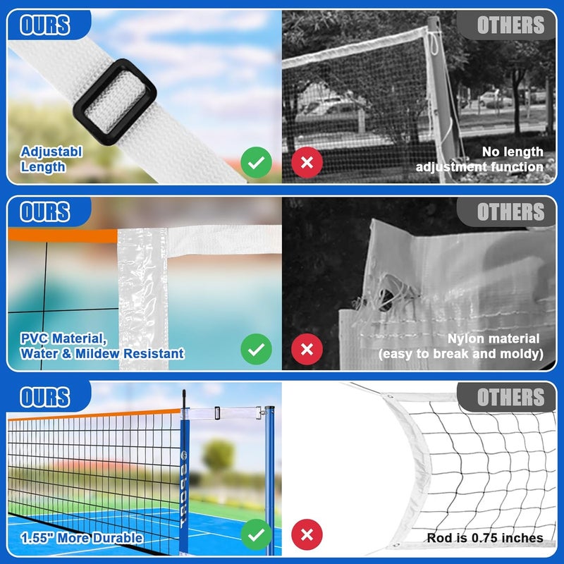 Furypiont Pool Volleyball Net - Portable Indoor/Outdoor Swimming Pool Volleyball Net System with 2 Water Volleyballs and Heavy Duty Base.Adjustable Length 15-25FT for Pickleball and Tennis Net - Image 4